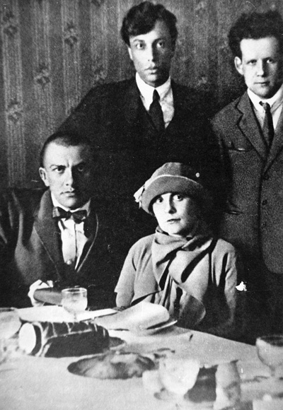 1924 Boris and the film director Sergei Eisenstein (back row), with the poet Vladimir Mayakovsky and his lover, Lili Brik